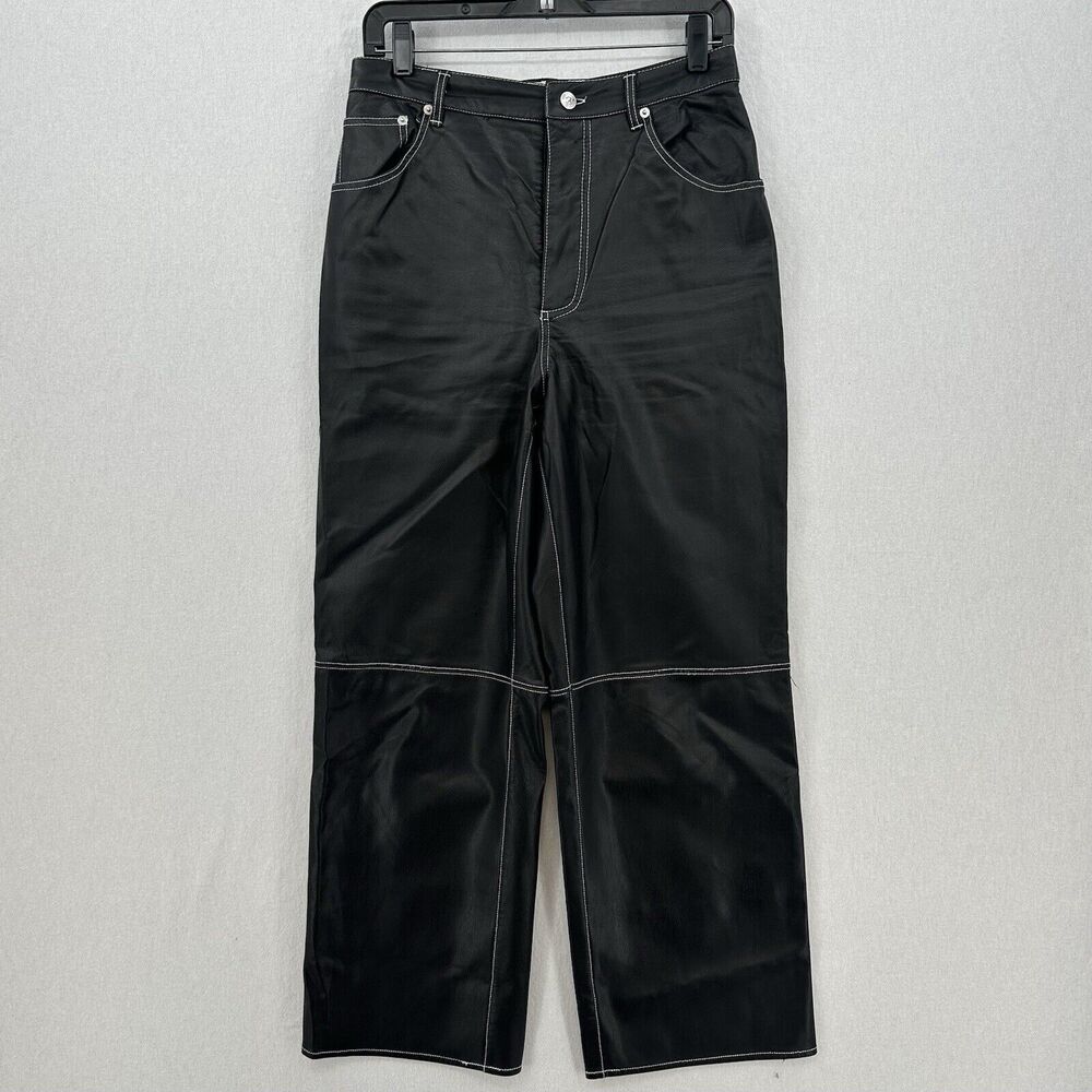 Faux Leather Pants We The Free People Womens 8 It Factor Black Wide Leg Hi Rise